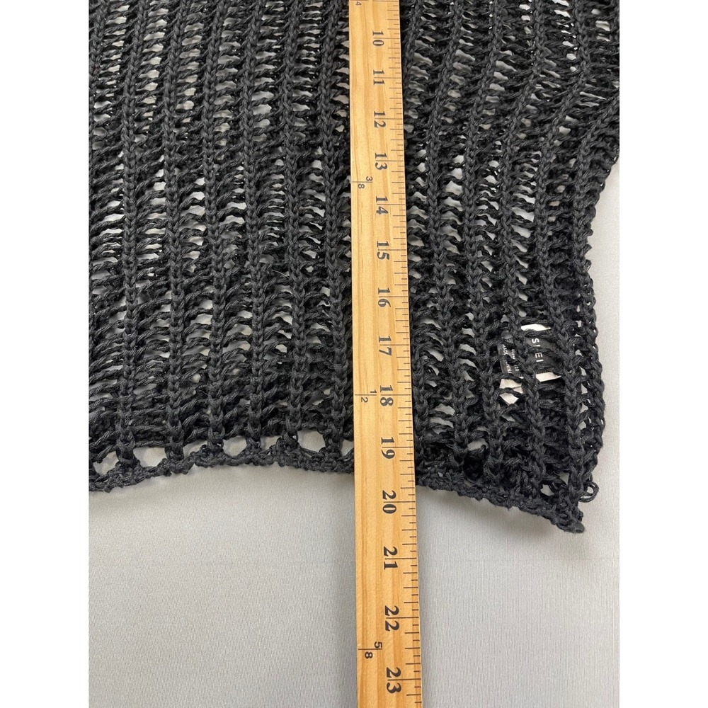 SHEIN Womens Black Open Knit Crochet Sheer Mesh Boxy Crop Sweater‎ Large L - Picture 7 of 8